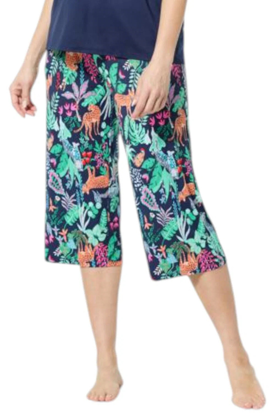Comfort Code Women's Capri Pant Navy Jungle Cats - Regular